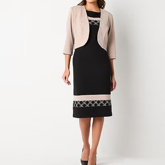 Maya Brooke Almond Black 2 Piece Jacket Dress Set 24W Formal Wedding Church NWT - Picture 1 of 13